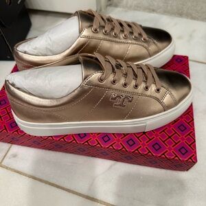 Brand new Tory Burch rose gold sneakers